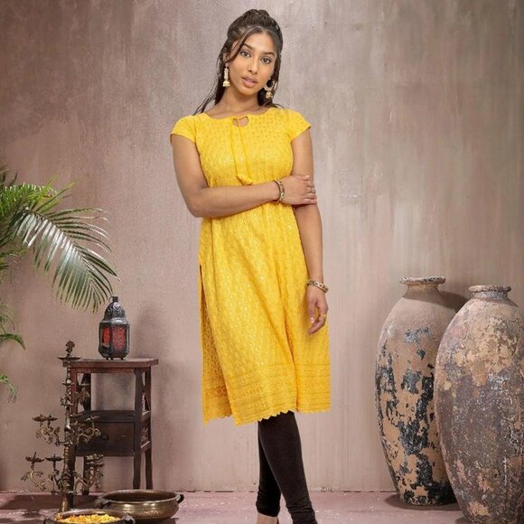 Yellow Kurta with Chikankari Threads | Muvvas Boutique - Picture 1 of 5
